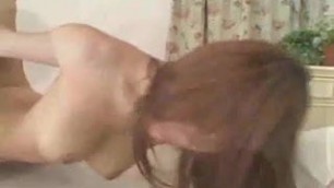 Busty Japanese schoolgirl gets her shaved pussy banged
