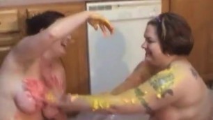 Body painting with 2 bbw