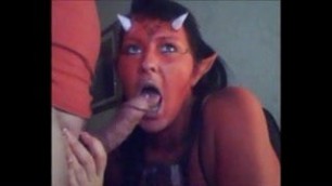 horny devil chick sucks dick and eats cum