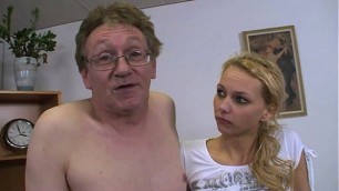 Cute blondie fucked on the office desk by mature man&excl;